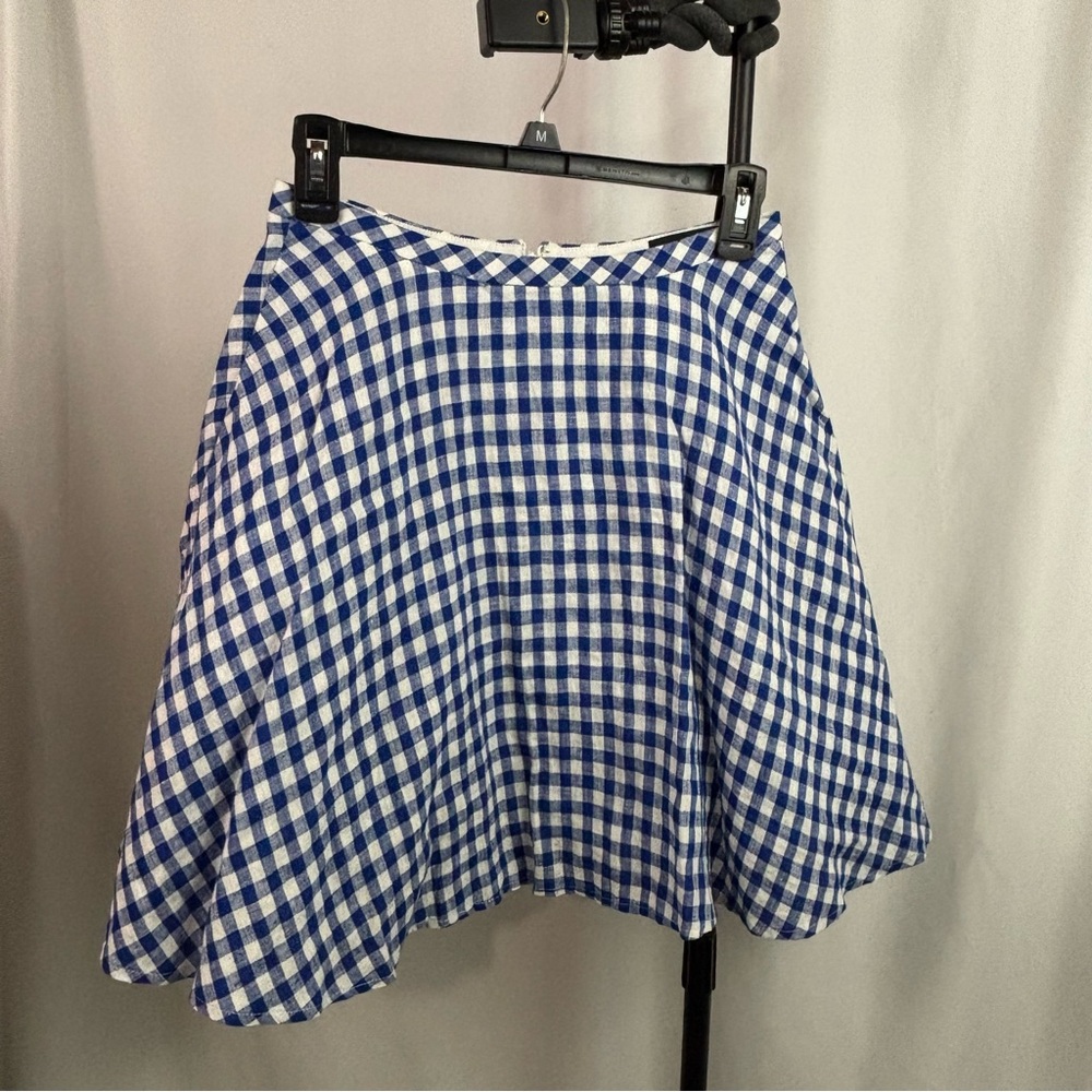 J. Crew Linen Blue Gingham Full Mini Skirt